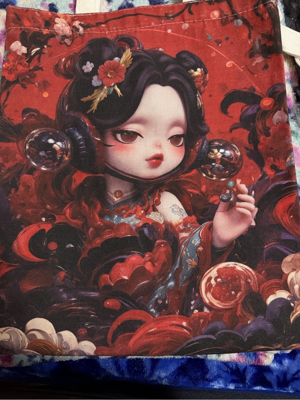 Red Floral Fantasy Art Tote Bag